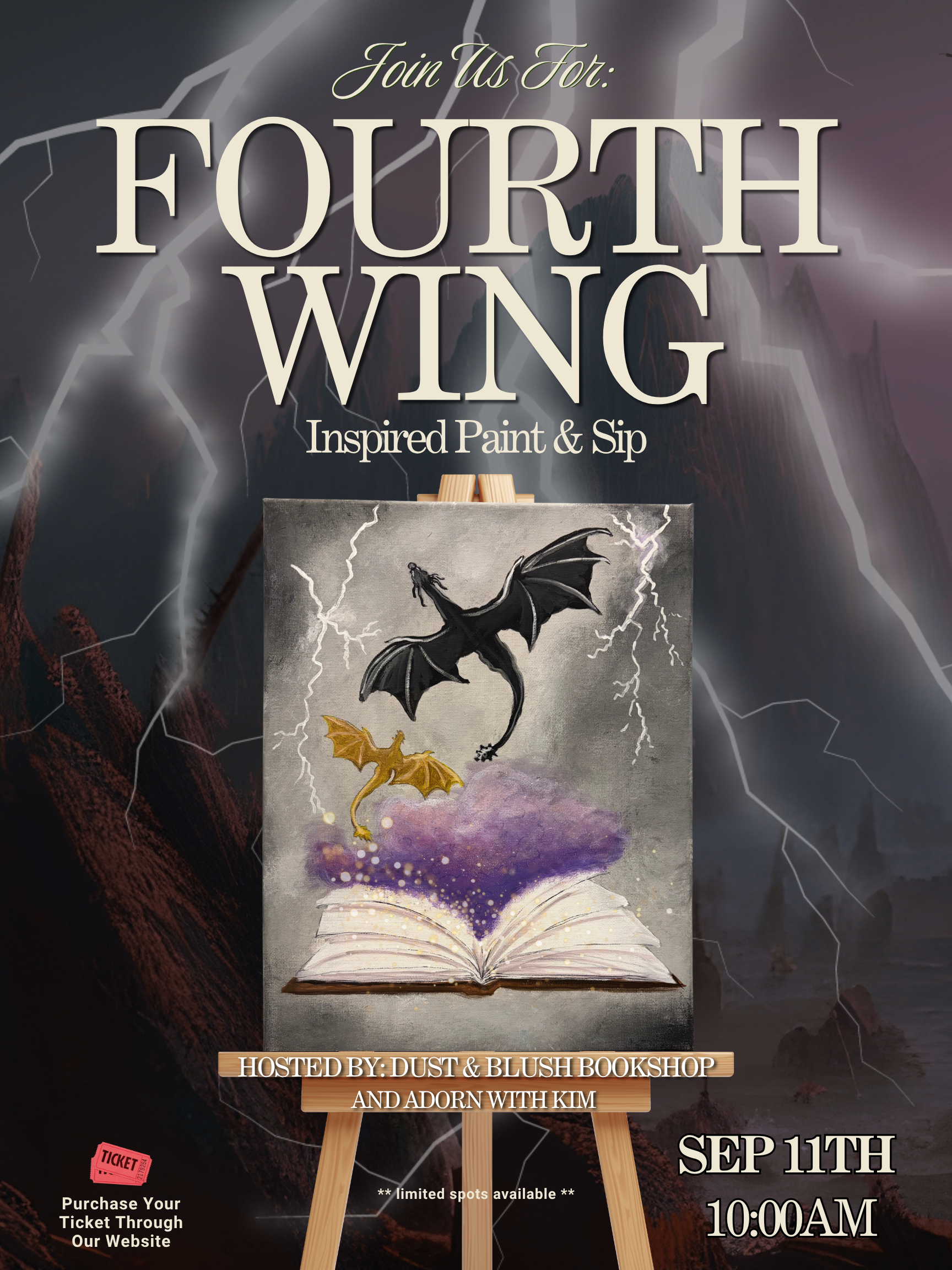 FOURTH WING Inspired Paint & Sip hosted by Dust & Blush Bookshop - September 11th Session